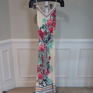 VICI XS Cream Floral Maxi Dress with Pink and Blue